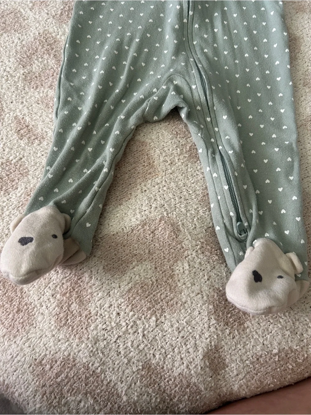 Carter's Sage Green Heart-Print Footed Sleep and Play Pajamas